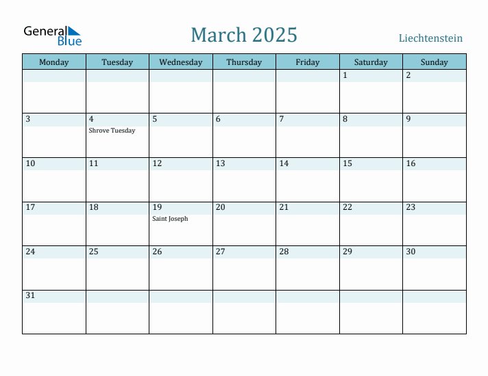 March 2025 Calendar with Holidays