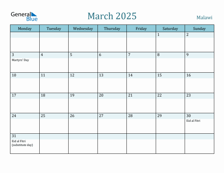 March 2025 Calendar with Holidays