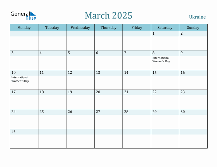 March 2025 Calendar with Holidays