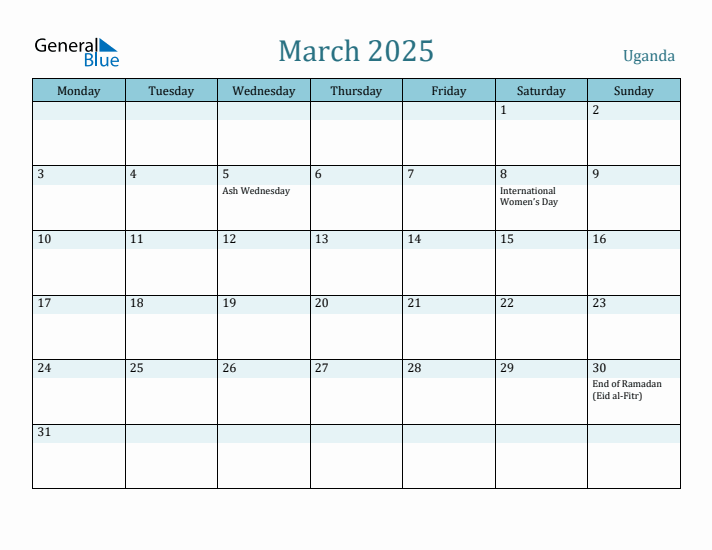 March 2025 Calendar with Holidays