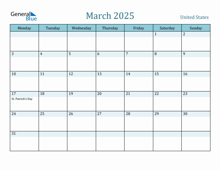 March 2025 Calendar with Holidays