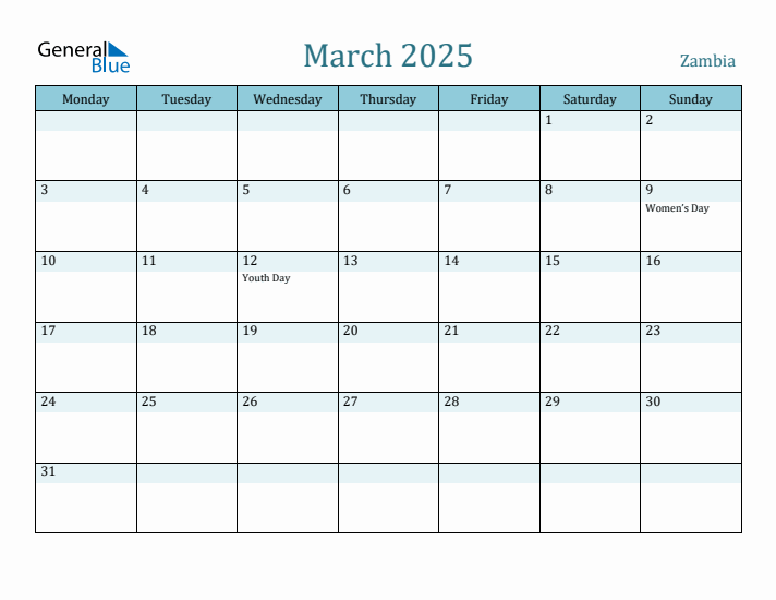 March 2025 Calendar with Holidays