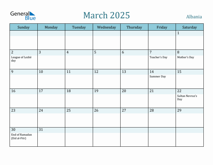 March 2025 Calendar with Holidays