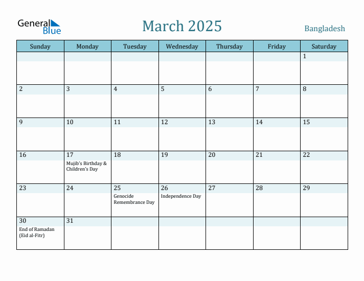 March 2025 Calendar with Holidays