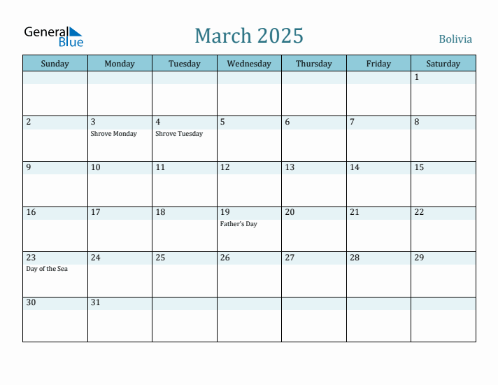 March 2025 Calendar with Holidays