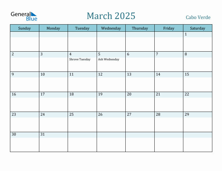 March 2025 Calendar with Holidays