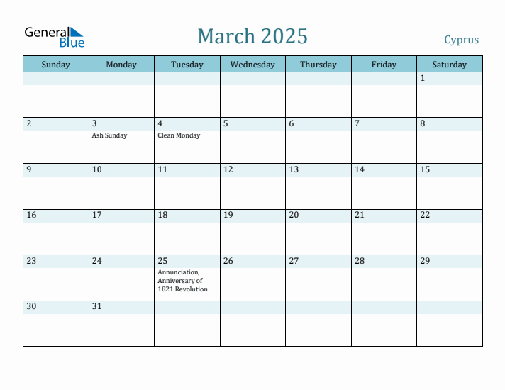 March 2025 Calendar with Holidays