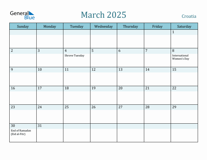 March 2025 Calendar with Holidays