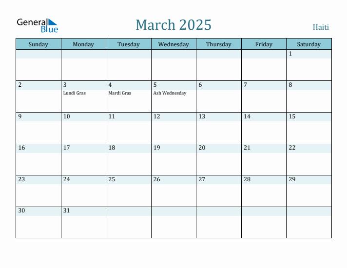 March 2025 Calendar with Holidays