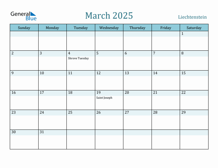 March 2025 Calendar with Holidays