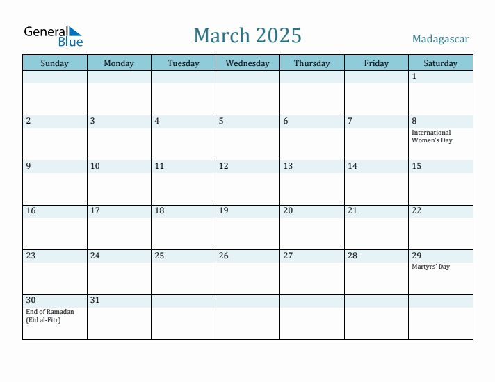 March 2025 Calendar with Holidays