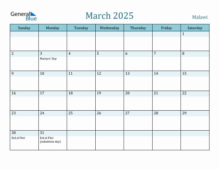 March 2025 Calendar with Holidays