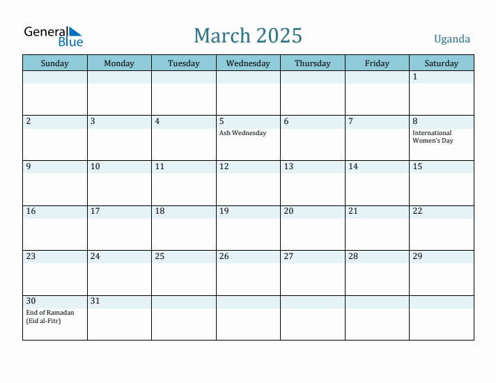 March 2025 Calendar with Holidays