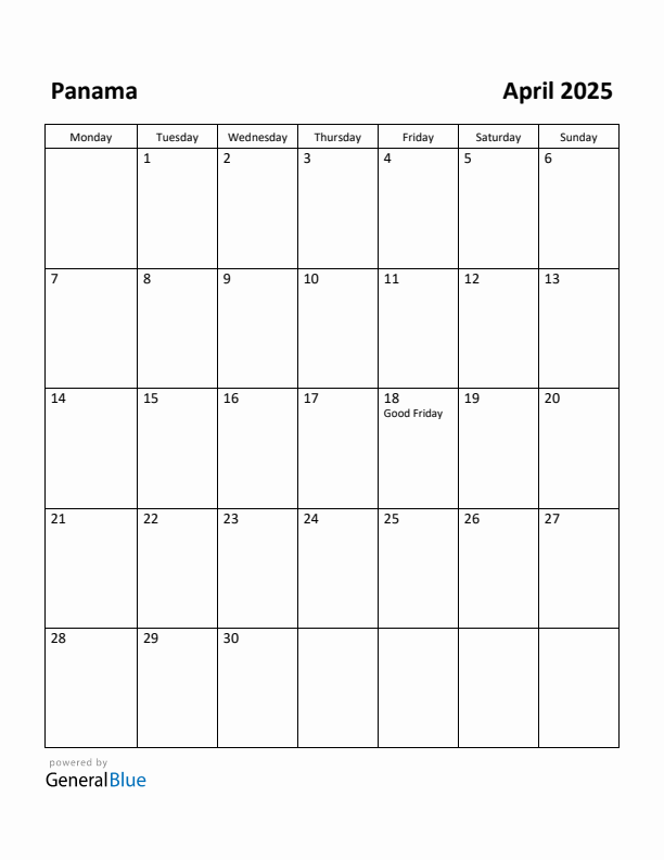 April 2025 Calendar with Panama Holidays