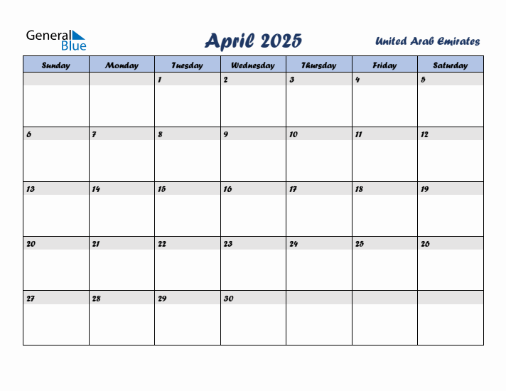 April 2025 Calendar with Holidays in United Arab Emirates