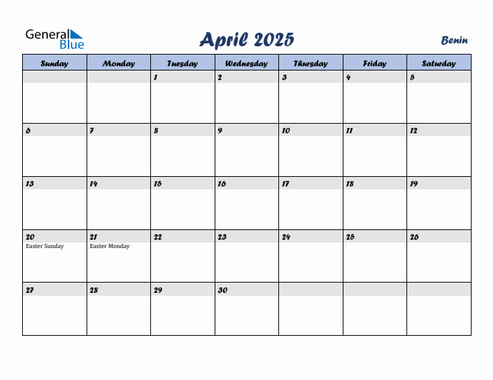 April 2025 Calendar with Holidays in Benin