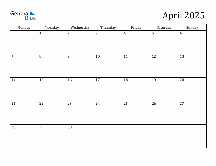 April 2025 Calendar