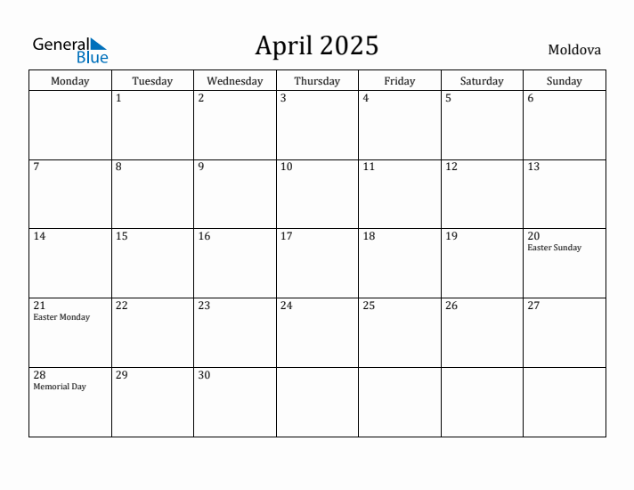 April 2025 Calendar Moldova