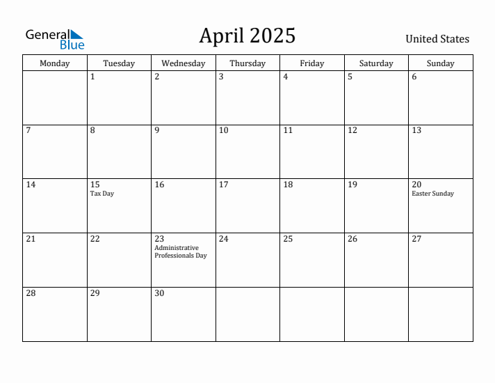 April 2025 Calendar United States