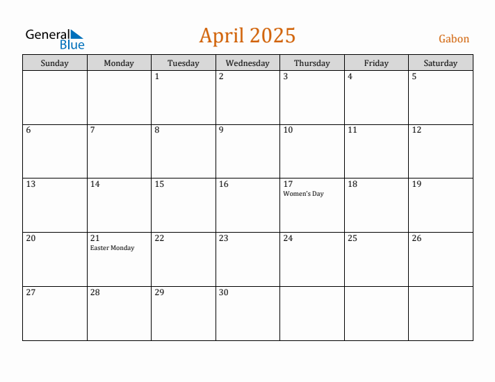 April 2025 Holiday Calendar with Sunday Start