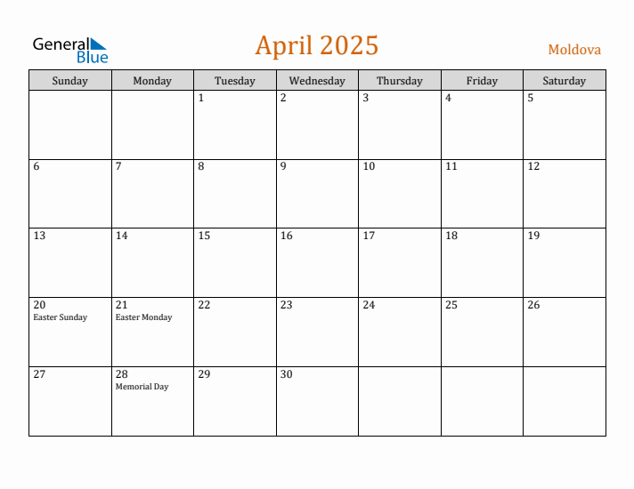 April 2025 Holiday Calendar with Sunday Start