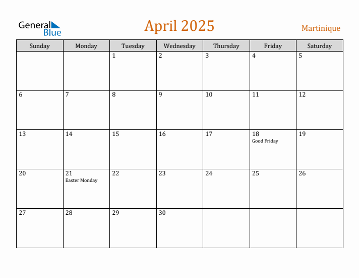 April 2025 Holiday Calendar with Sunday Start