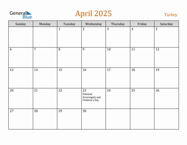 April 2025 Holiday Calendar with Sunday Start