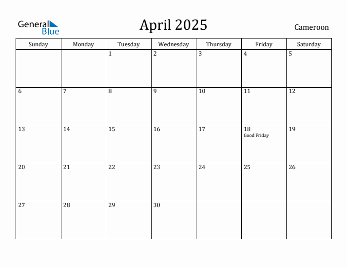 April 2025 Calendar Cameroon