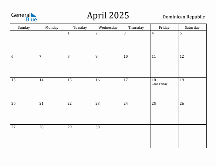 April 2025 Calendar Dominican Republic