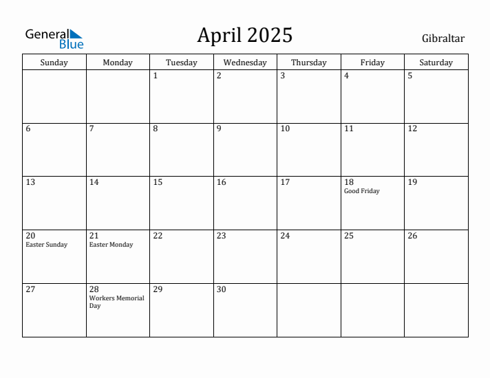 April 2025 Calendar Gibraltar