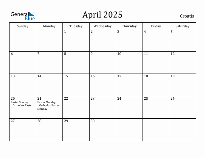 April 2025 Calendar Croatia