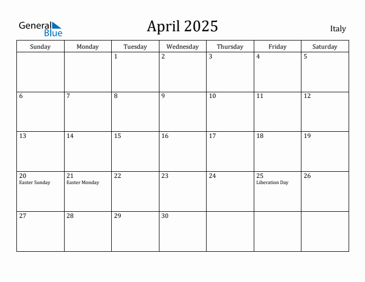 April 2025 Calendar Italy