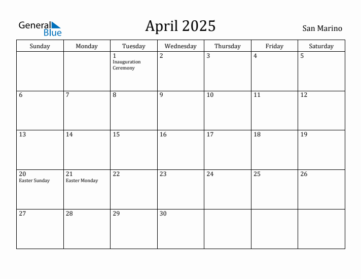 April 2025 Calendar San Marino