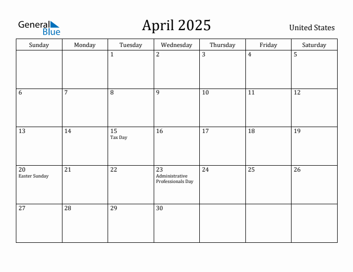 April 2025 Calendar United States