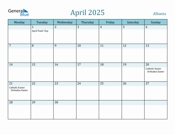 April 2025 Calendar with Holidays