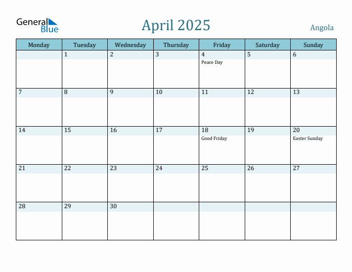 April 2025 Calendar with Holidays