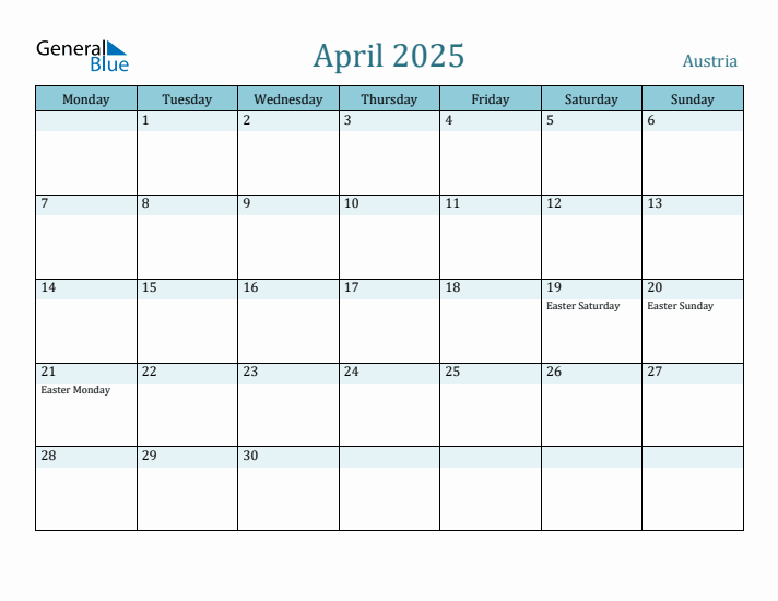 April 2025 Calendar with Holidays