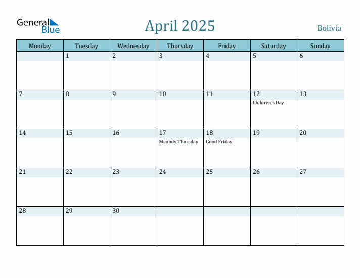 April 2025 Calendar with Holidays