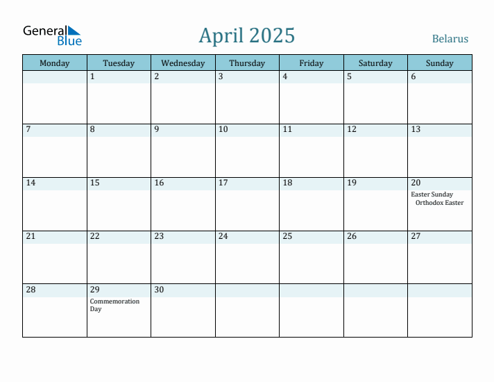 April 2025 Calendar with Holidays