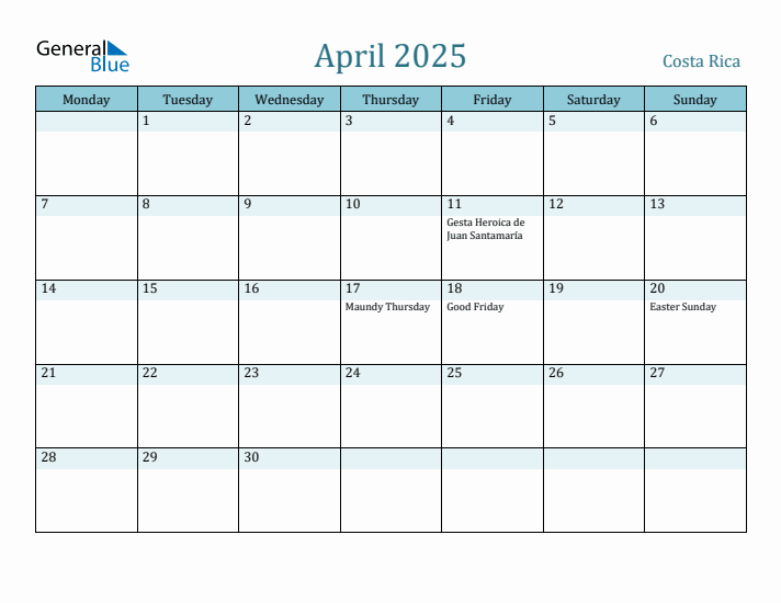 April 2025 Calendar with Holidays