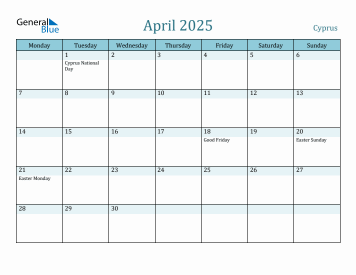 April 2025 Calendar with Holidays