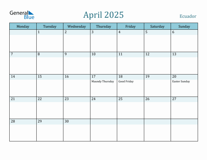 April 2025 Calendar with Holidays