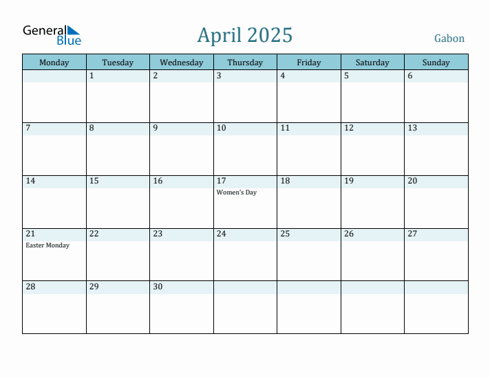 April 2025 Calendar with Holidays