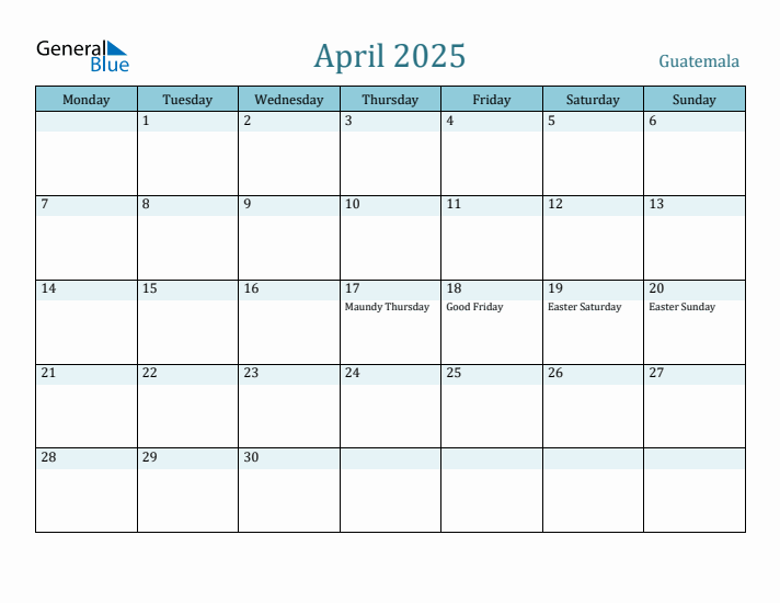 April 2025 Calendar with Holidays