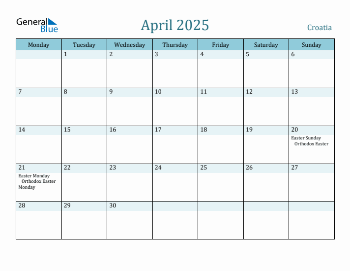 April 2025 Calendar with Holidays