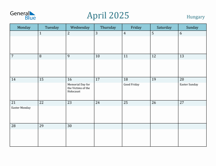 April 2025 Calendar with Holidays