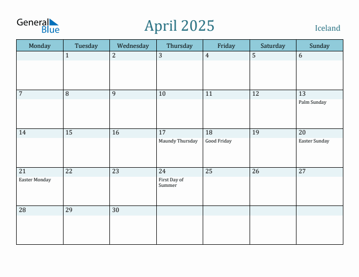 April 2025 Calendar with Holidays