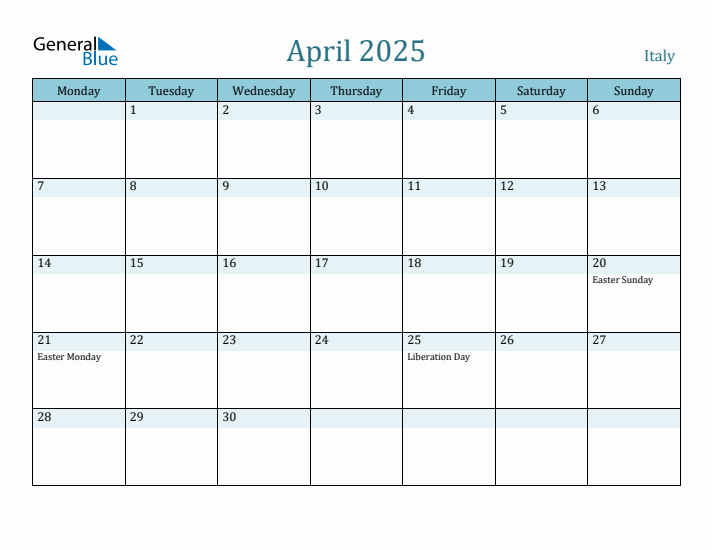 April 2025 Calendar with Holidays