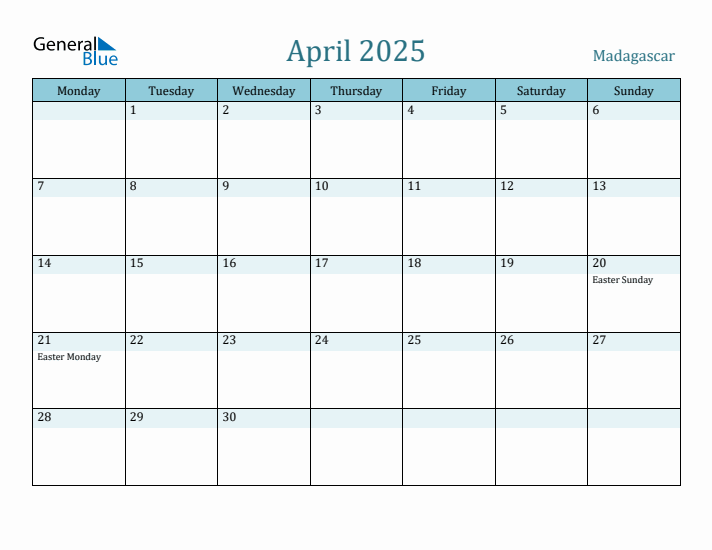 April 2025 Calendar with Holidays