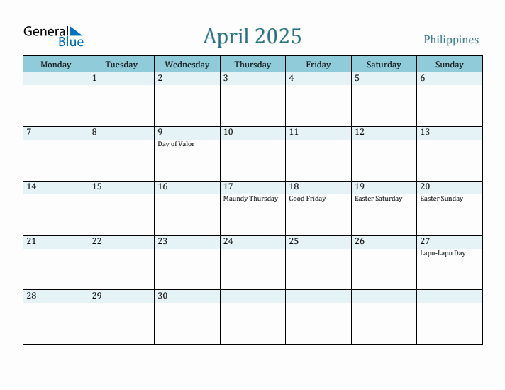 April 2025 Calendar with Holidays